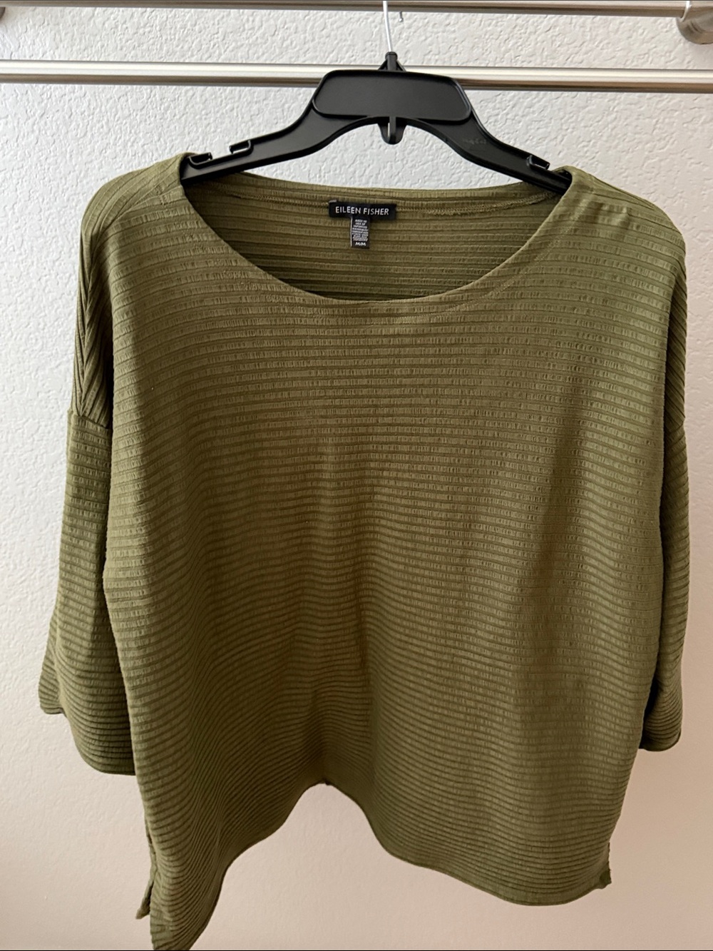 Eileen Fisher Ribbed Olive Green Top Shirt